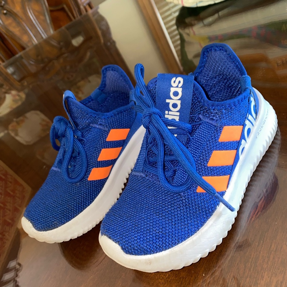 boys size 13 blue and orange adidas sneakers